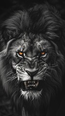 Angry Lion with Yellow Eyes for Adobe Stock