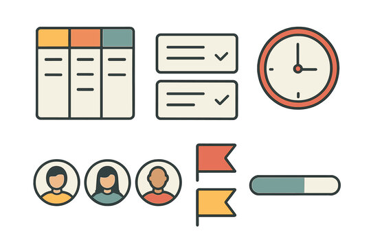 Visual representation of project management elements including a timeline, checklist, and user icons for effective planning