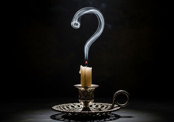 Mysterious burning candle with smoke forming a question mark. Perfect for concepts of mystery, questions, answers, and uncertainty.