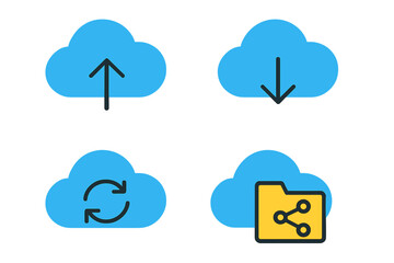 Obraz premium Cloud symbols representing upload, download, sharing, and synchronization in digital technology