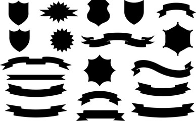 "Badges, Stars, and Ribbons Vector Silhouettes Set"