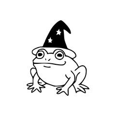 magical toad wearing a witch hat vector drawing