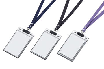 Professional ID badges with lanyards ready for customization