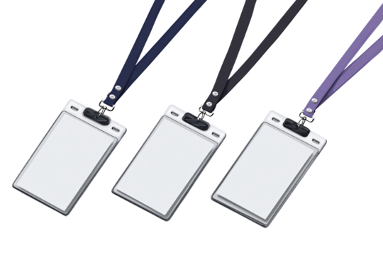 Professional ID badges with lanyards ready for customization