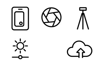 Icons representing mobile photography tools and techniques for enhancing photography skills
