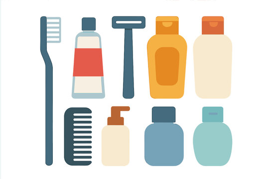 Variety of personal care items arranged on a clean surface for daily grooming and hygiene needs