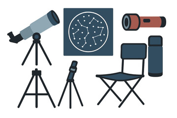 Exploring the night sky with telescopes and stargazing gear in a quiet outdoor setting