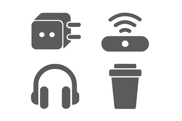 Icons representing technology and audio equipment for modern lifestyle or digital media engagement