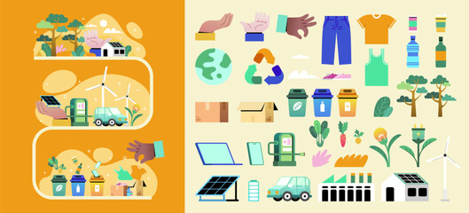 Flat Hand-Drawn Illustrations for Environmental Education