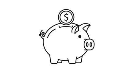 Piggy bank with a dollar coin isolated on white background, saving money