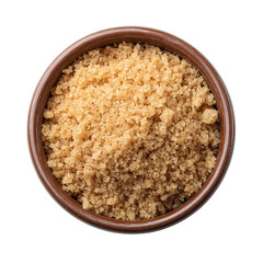 The brown sugar in ceramic bowl Top view isolated on transparent background.