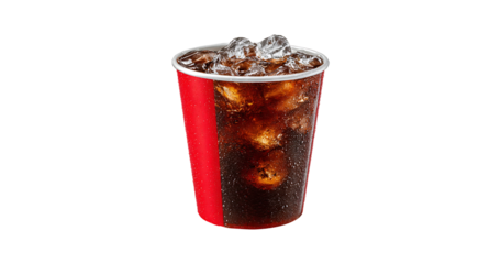 Refreshing Ice Cold Cola in Red Paper Cup, isolated on transparent background, PNG