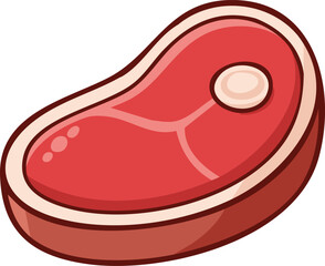A cartoon illustration of a raw, red steak with a white fat marbling in the center.