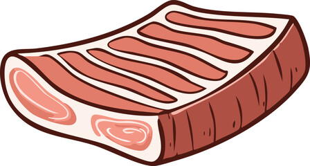 Cartoon illustration of a slice of cooked meat, showing striations and texture.