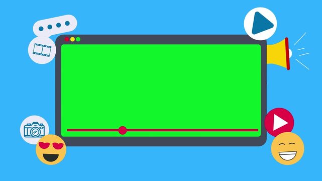 Green screen video media player or play video on tablet or tab with icon and play button. 4K resolution animation. for template video playback