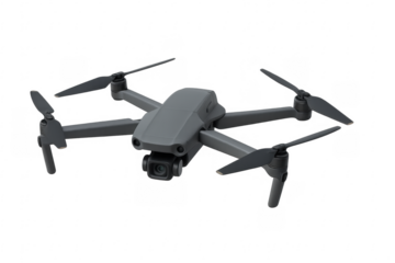 Modern grey quadcopter drone hovering with transparent background