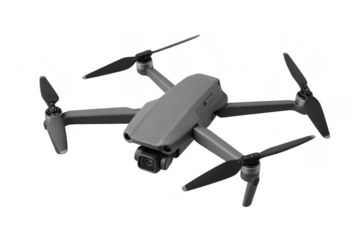 Modern gray drone hovering with transparent background