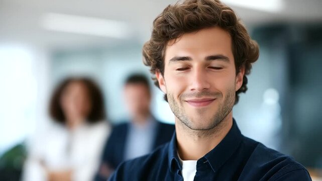 A confident young executive in a modern office, demonstrating leadership skills and strategic planning. This image represents a motivated, goal-oriented team leader focused on decision making