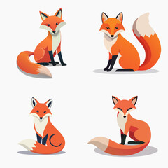 Fototapeta premium Four delightful cartoon foxes bring charm to any project. Ideal for children's content, branding, or playful designs, these characters add a touch of whimsy.