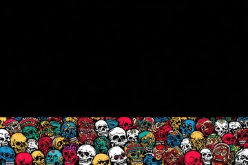 Colorful skull border on black