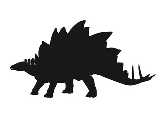 Black silhouette vector icon of a Stegosaurus in a simple and bold style. Great for dinosaur-themed designs, educational materials, kids' illustrations, logos, and prehistoric graphic projects.