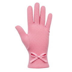 Obraz premium Pink knit gloves with delicate bow detail, isolated on white background