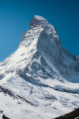 Morning in Matterhorn covered by snow in Swiss alps