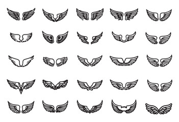 Set of wings icons on a transparent background. Vector set of angel wings icons. Eagle, bird, heraldry, flying, falcon, phoenix, eagle logo.