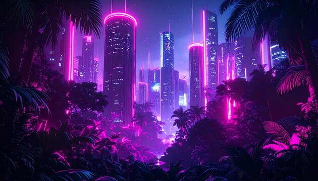 Futuristic city in a tropical jungle