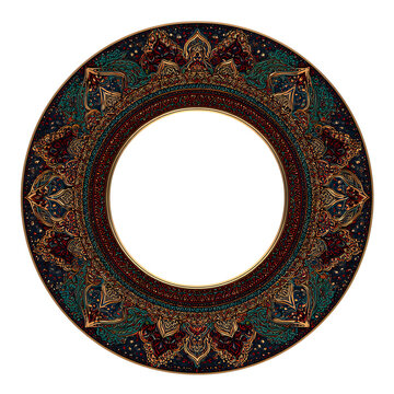 Circular ajrak frame for festive designs, isolated on transparent background