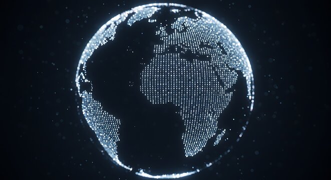 Luminous Digital Planet Earth Formed by Glowing Alphanumeric Code