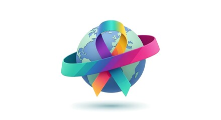 A Globe Wrapped With A Multicolor Awareness Ribbon, Symbolizing Global Sexual Health Rights, Consent, Equality, And Education With Bright Gradients