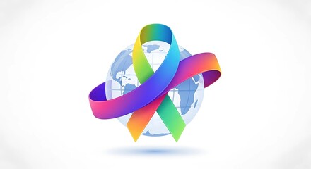 A Globe Wrapped With A Multicolor Awareness Ribbon, Symbolizing Global Sexual Health Rights, Consent, Equality, And Education With Bright Gradients