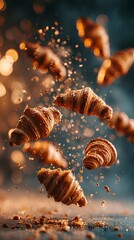 Flying Croissants with Crumbs in Motion