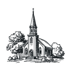 Obraz premium Charming rustic church surrounded by trees in a peaceful setting