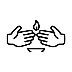 Obraz premium Hands warming by candle in simple line art style with flame icon 