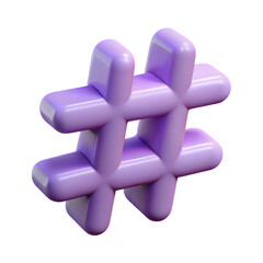 Obraz premium Purple hashtag sign isolated on transparent background. 