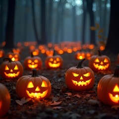 Magical Halloween Pumpkins with Blurred Background and Cinematic Glow