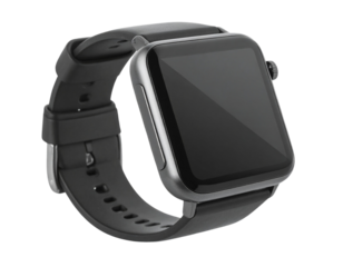 Floating Smartwatch Angled Side View with Metallic Strap, Isolated