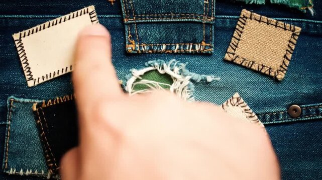 Patchwork denim with rips and hand-stitching