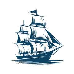 Sailing ship brush stroke silhouette vector illustration