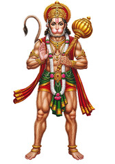 Fototapeta premium Divine portrait of the Hindu God Lord Hanuman holding his Gada mace in a blessing pose