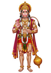 The divine deity Bajrangbali standing tall, offering a gesture of protection and blessing
