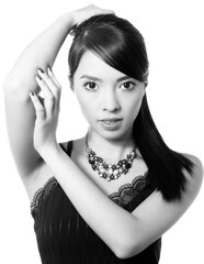 Obraz premium Beautiful asian woman with long dark and healthy hair and clear skin