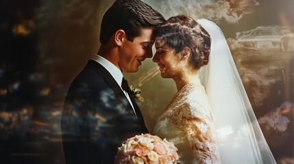 Couple in wedding attire, a composite image.