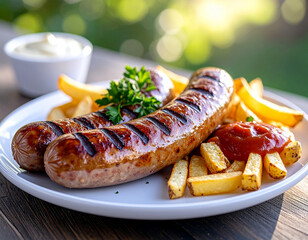 Gegrillte Bratwurst mit Pommes Frites