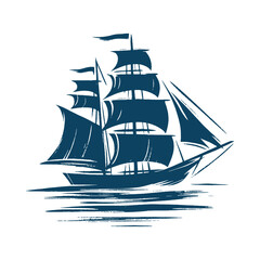 Sailing ship brush stroke engraving style vector illustration
