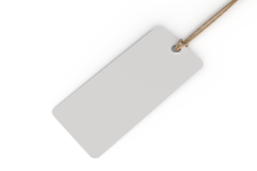 3D realistic mockup of blank hanging tags with strings, isolated on  background. Perfect template for branding, label design, packaging, fashion, retail, shopping, wedding tag, gift tag, souvenir