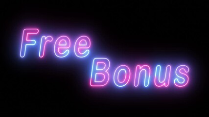 Neon glowing free bonus text effect, editable neon light text style isolated on black background,