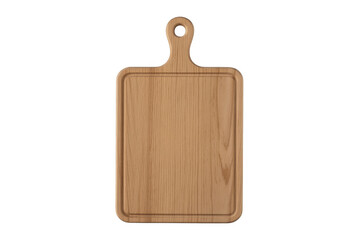 Rectangular wooden cutting board with handle isolated on transparent background